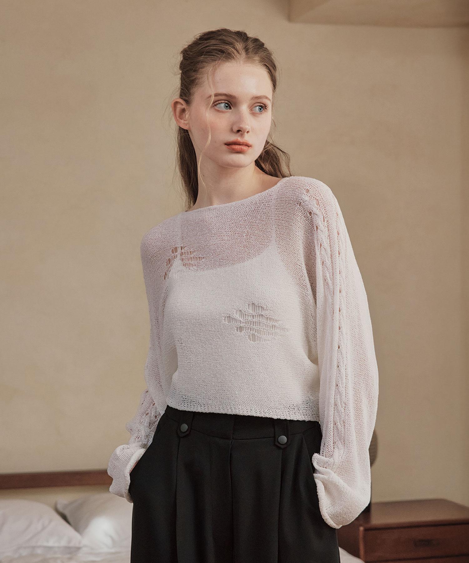 Zero Street [2 Colors] Damaged Boucle Knit White/Free