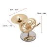 4in Miniature Golden French Horn Replica with Stand Instrument Model Ornaments Christmas Gifts