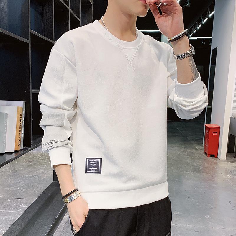 Men's Round Neck Sporty Korean-Style Hoodie - Versatile Long Sleeve Spring/Autumn Base Layer
