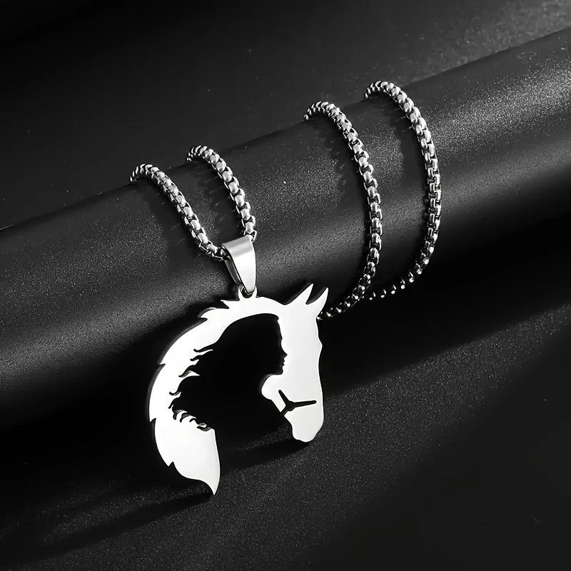 Hollowed Out Horsehead Necklace Men Girl Pendant Hip-Hop Silver Gold Color Stainless Steel Chain Personality Rock Jewelry Gifts