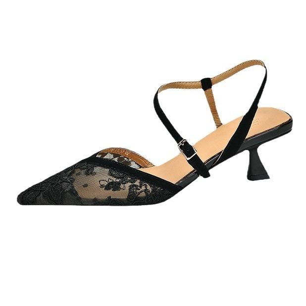 Elegant Vintage Floral Mesh Peep Toe Sandals Women Summer Hollow Out High Heels