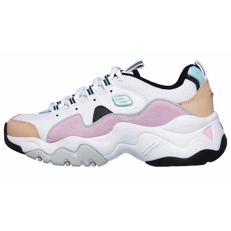 Skechers DLites 3.0 Zenway Leather Synthetic Round Toe Lace-Up Low-Top Dad Sneakers Women sneakers White Pink 12955-WPKB 35