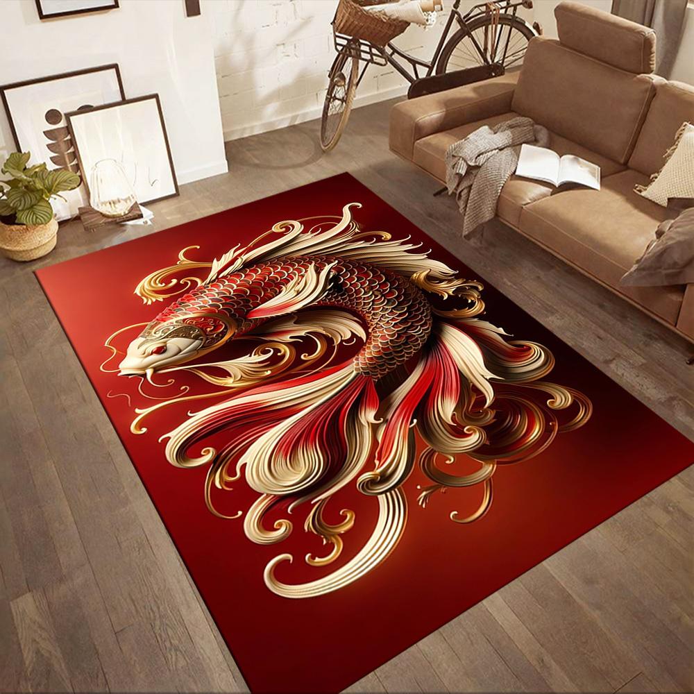 Koi Fish Swimming In Water Floor Mats for Living Room, Bedroom and Room Decoration Are Suitable for Gifts.