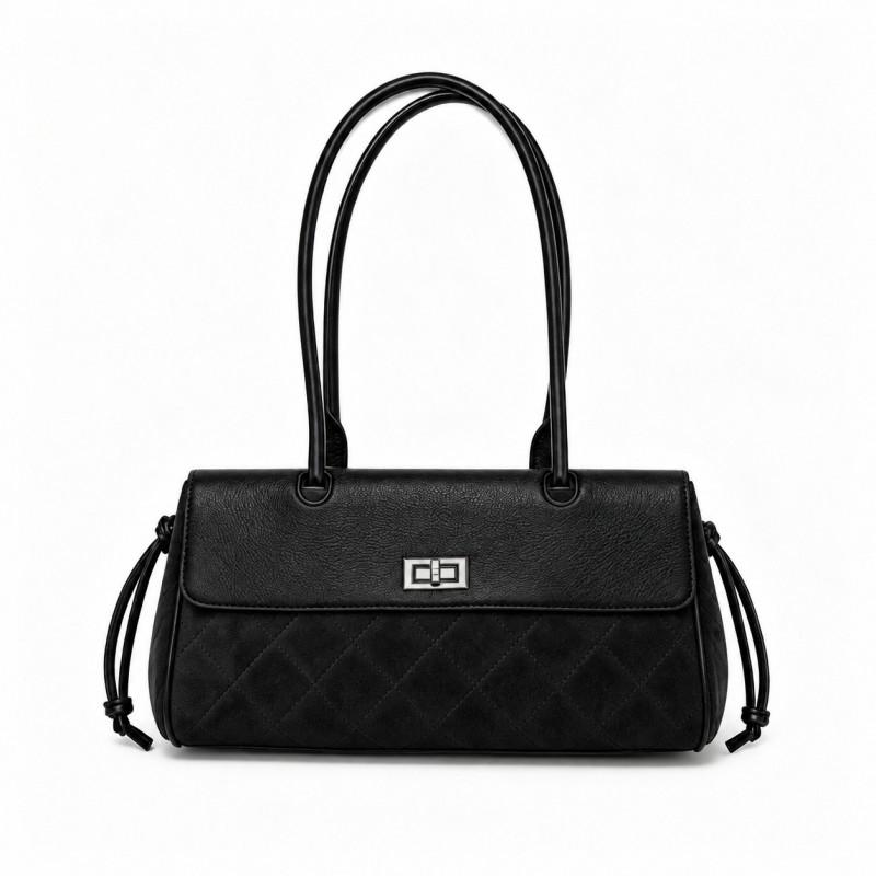 Stylish Quilted Rhombus Lock Faux Suede Loaf Bag Crossbody Shoulder Daily Commute