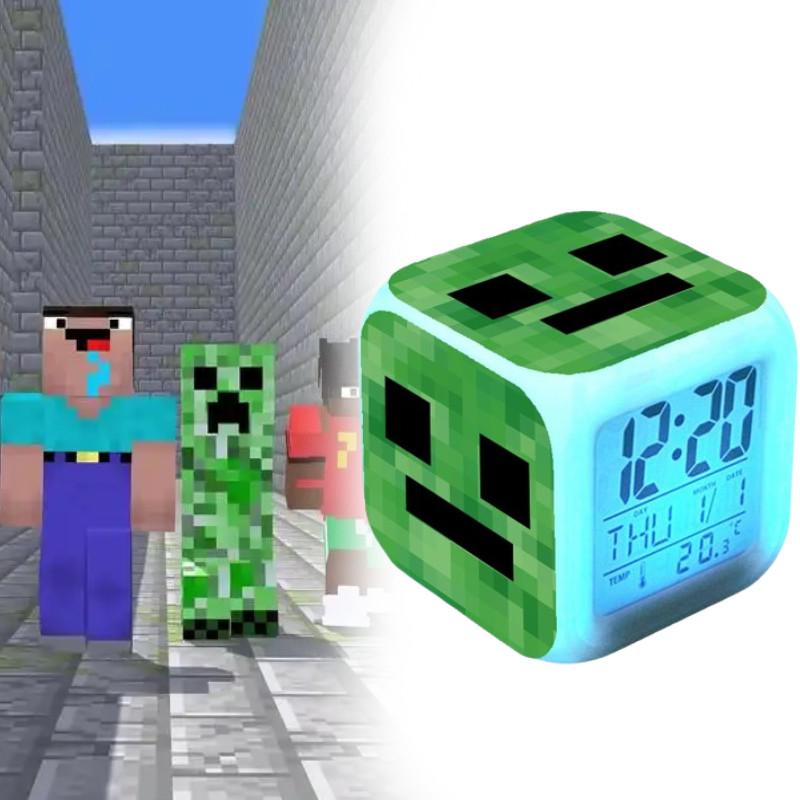 Colourful Minecraft Changing Alarm Clock With Lcd Screen Calendar For Home Use