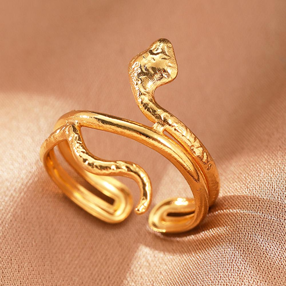 Stainless Steel Rings Vintage Plants Leaves Snake Exquisite Star Moon Adjustable Open Sweethearts Rings For Women Zircon Gifts