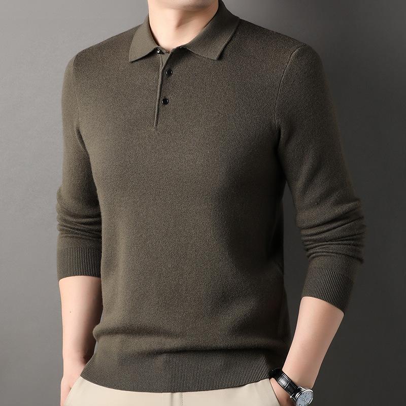 Spring and Autumn Cardigan Men's Lapel Sweater 100 Pure Wool Sweater Bottoming Shirt Dad Top Men's Clothing