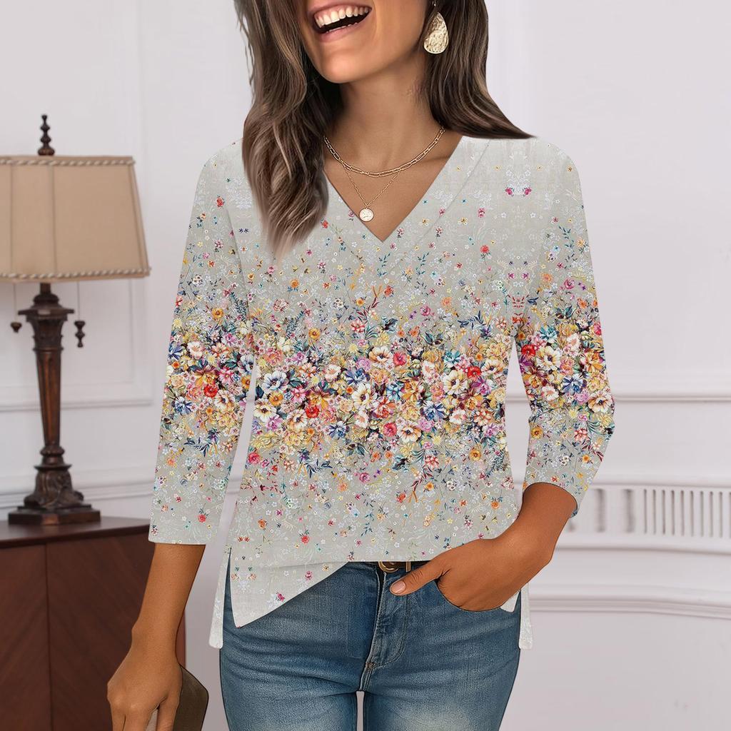 3/4 Sleeve Shirts For Women  Print Graphic Tees Blouses Casual Plus Size Basic Tops Pullover