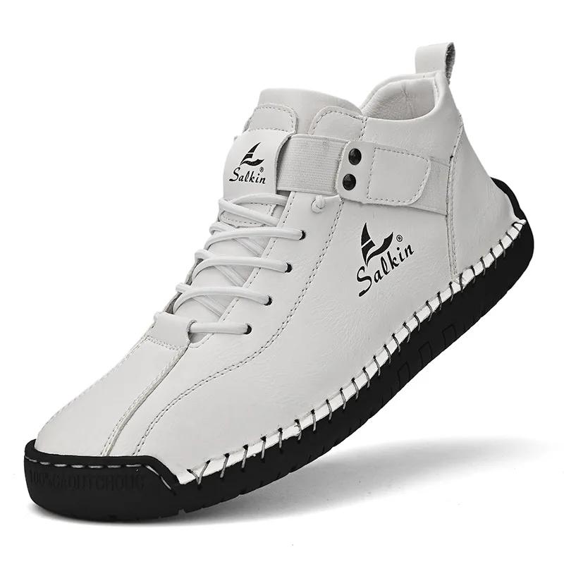 Fashion Winter New Men's Low-top Ankle Boots High Quality Hand-stitched Hook&loop Leather Casual Sneakers Classic Man Shoes Plus Size 48