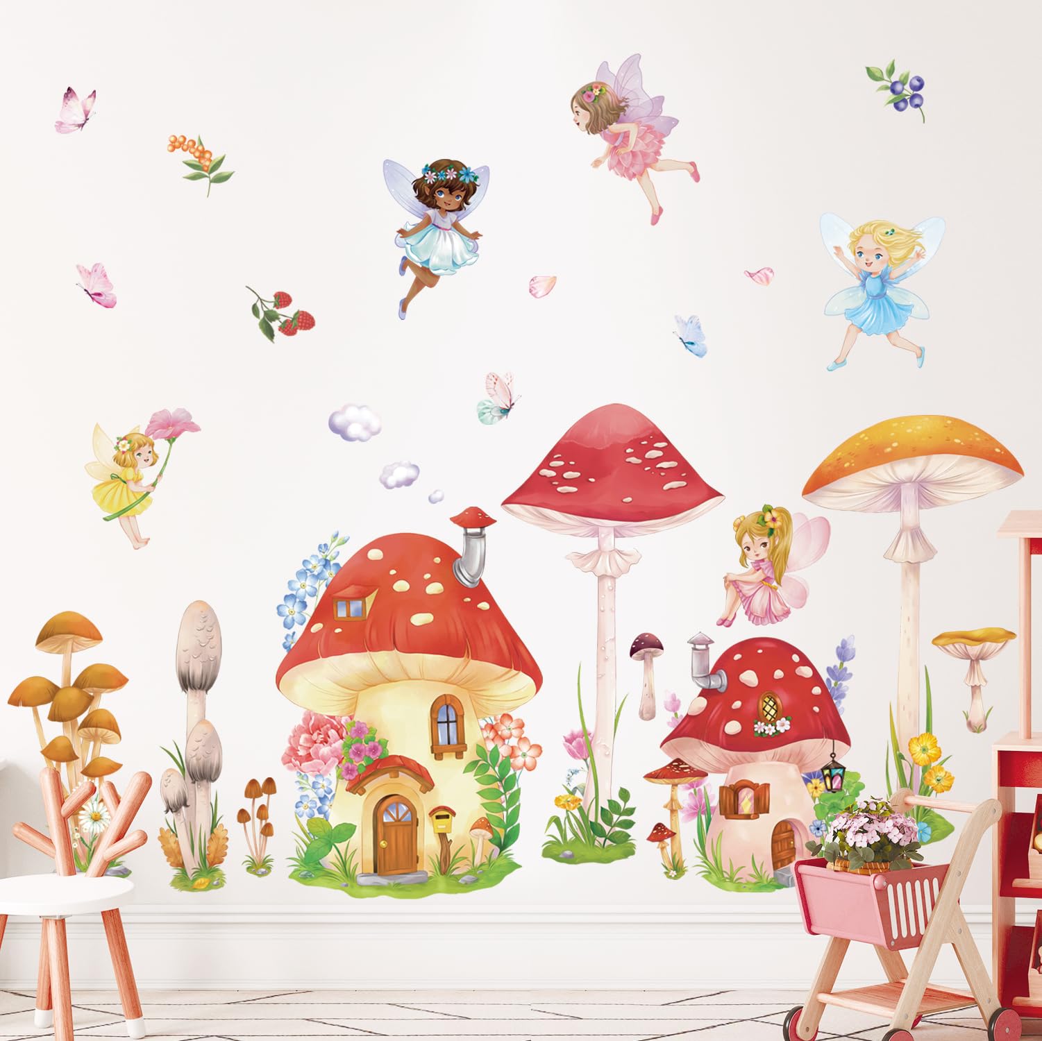 

DECOWALL Mushroom and Fairy Wall Stickers Kids DIY Wall Transfer Art Bathroom Kids Room Living Present DS12-8075 - Princess, Aesthetic, Butterfly,