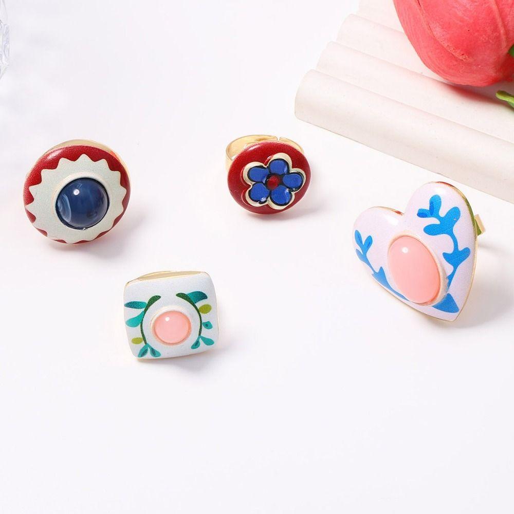 Exquisite Craftsmanship Adjustable Rings Colorful Design Geometric Round Rings For Men