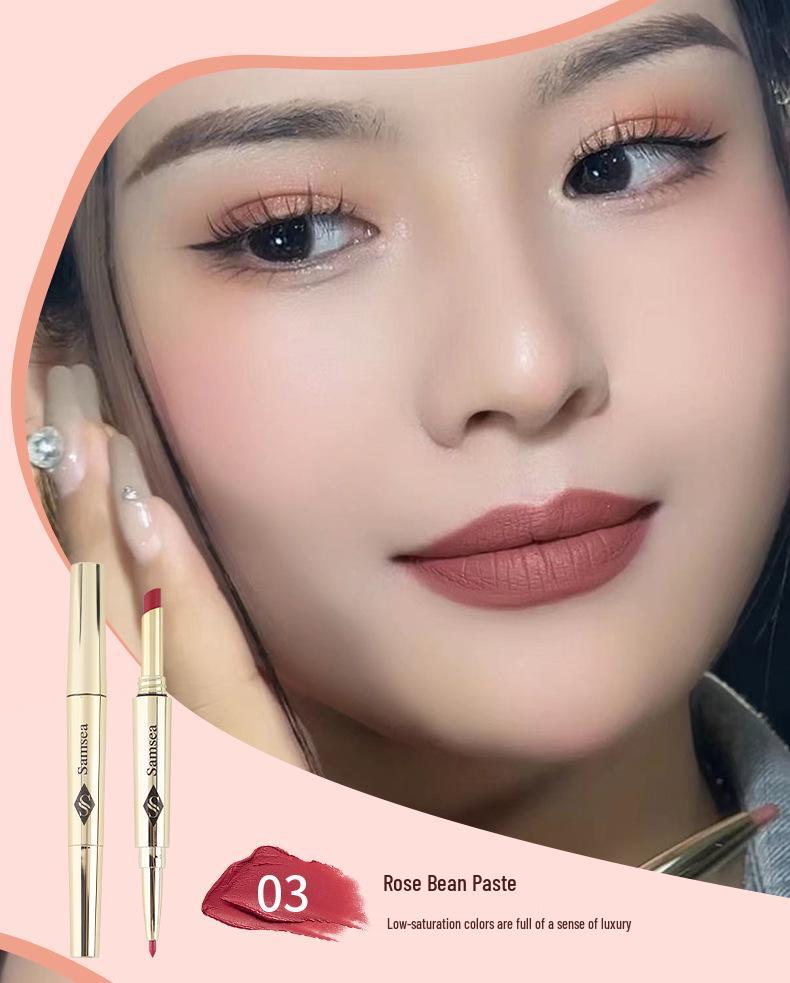 Samsea Saint-Hilaire Double-ended Matte Lipstick & Lip Liner Pen - Nude, Non-fading Makeup.