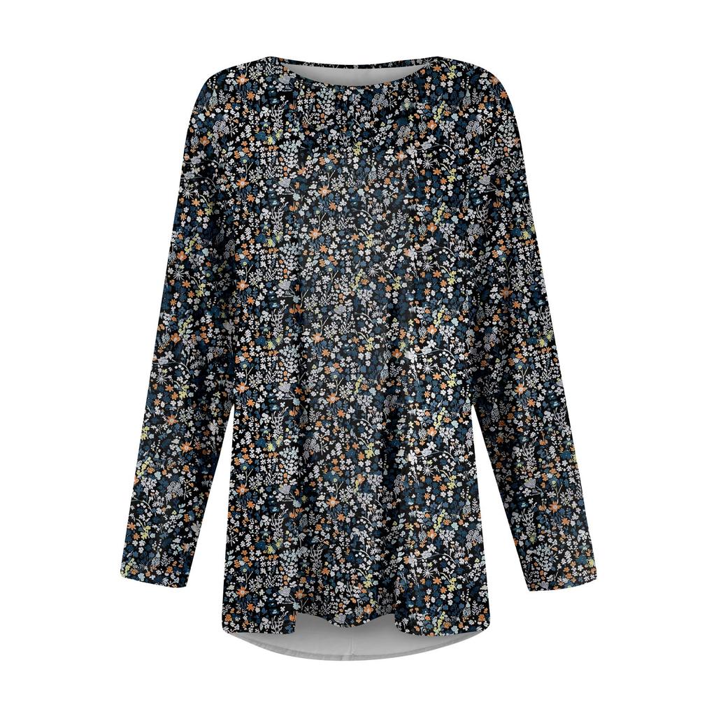 Women's Plus Size Top, Garden Collar Long Sleeved Shirt, Fashionable Floral Print Casual Top