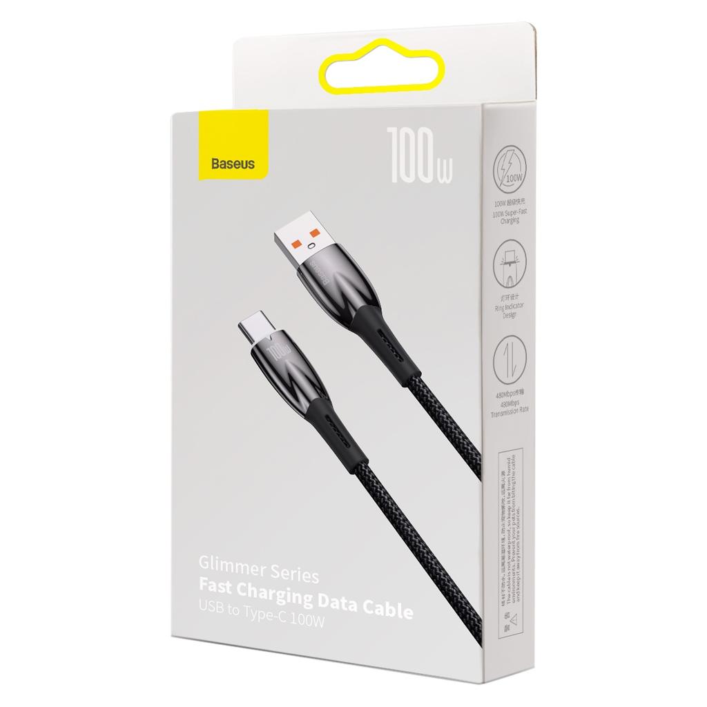 Durable flexible fast charging cable USBA USBC 100W 1m black