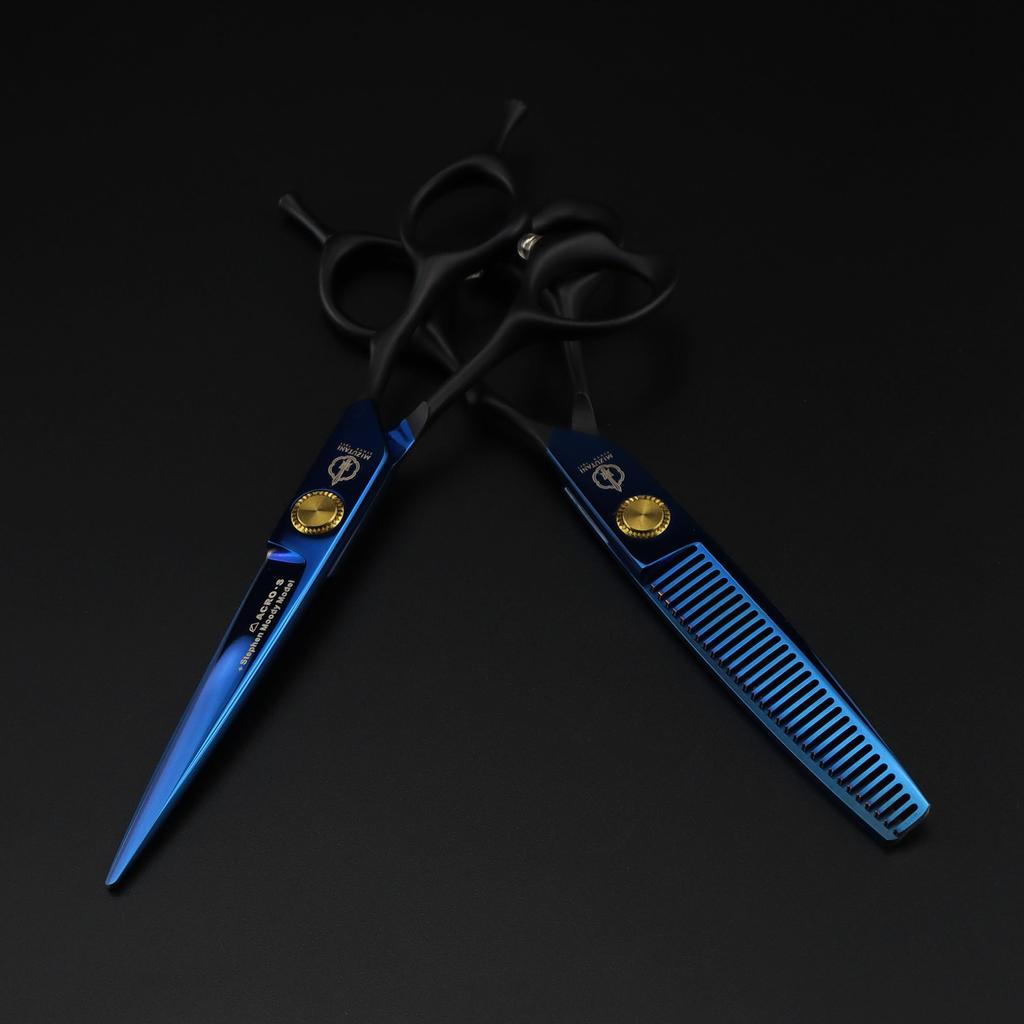 6.0 inch FM-20 half black handle blue water valley model, hair scissors, hair scissors, flat scissors, bangs scissors, tooth scissors