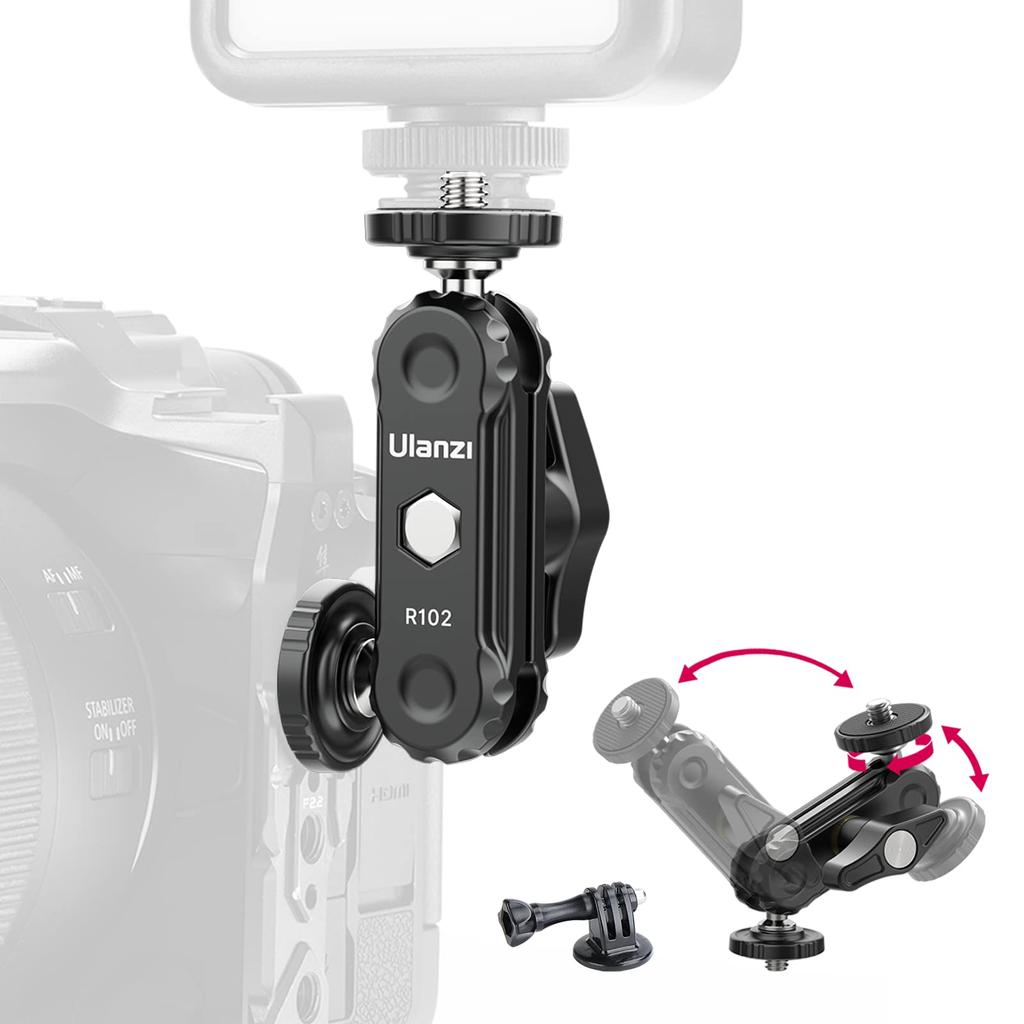 Ulanzi R102 Magic Arm Screw Double Ball Head with GoPro Mount Multifunctional Double Ball Ball Head Compatible with Aluminum Maximum Load Capacity