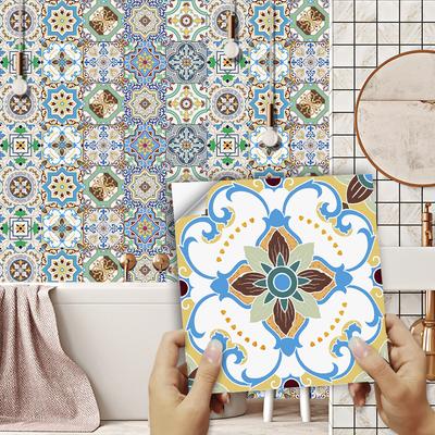 10/15/20cm Bohemian Tiles Ornaments Tile Wall Sticker Kitchen Bathroom Wardrobe Waistline Home Decor Peel & Stick Art Wall Decal