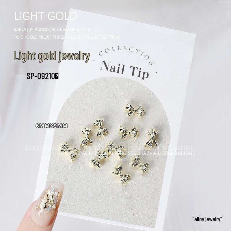 Golden Butterfly 3D Nail Art Set - 10 Pieces of Light Gold Ribbon Bow Decorations