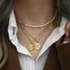 MamacitaSlay Jewelry Leaf Circle Heart Stripe Pendant Necklaces Zircon Inlaid 18K Plated Stainless Steel Necklace Women's Gift