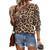 Women's Clothing, Spring, Loose, Casual, Printed, Seven Quarter Sleeves, Round Neck, T-shirt, Top