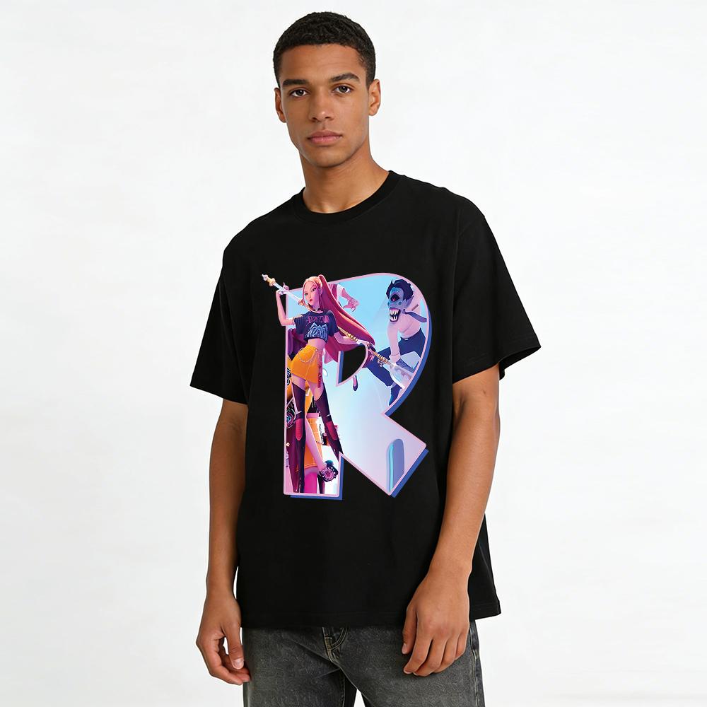 Cool Anime Band Theme Print T-Shirt, Loose Casual Unisex Tee With Fantasy Character Design Pure cotton T-shirt