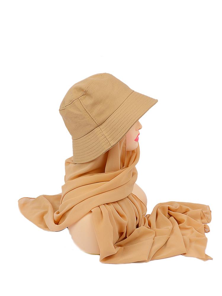 New Muslim Women Bucket Hat With Chiffon Hijabs Summer Sports Cap With Hijab Ready To Wear Instant Hijab Islam Headscarf