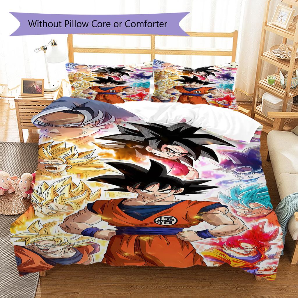 Sängkläder med Son Goku-mönster, Täcke Set Täckeöverdrag Örngott Hem Födelsedagspresent (1 * påslakan + 2 * örngott, utan kärna)