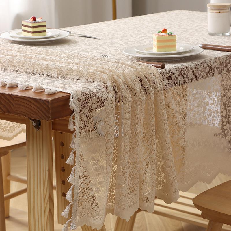 French Small Flower Fringed Tablecloth Ins Pastoral Small Fresh Jacquard Lace Tablecloth Photo Background Table Fabric