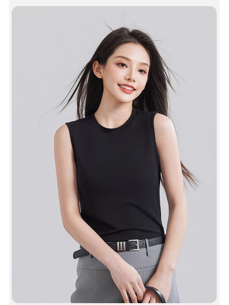 Tencel Lyocell Women's Sleeveless Knit Vest - Loose Round Neck Slimming Top