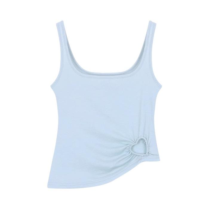 Two-piece set, hollow sling vest, women's summer design, slim-fitting short back-wrapped top