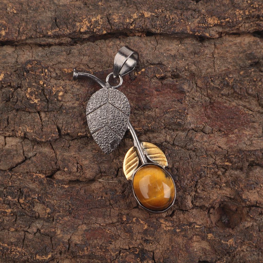 Yellow Tiger Eye Stone 925 Sterling Silver Elegant Mother Gift Pendant Jewelry PP-55-38