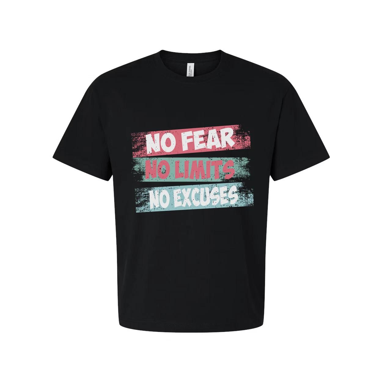 Unisex Graphic T Shirt No Fear No Limits No Excuses Inspirational Print On White M