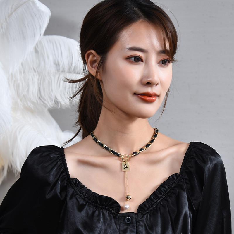 Elegant Korean Style Y Shaped Pearl Necklace For Women Vintage Woven Fashion Accessory