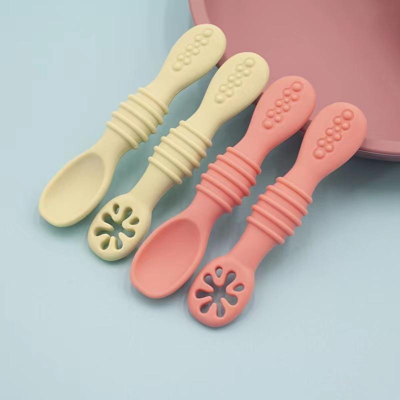 2Pcs/Set Baby Silicone Grinding Training Spoon Feeding Complementary Food Rice Paste Double Headed Soft Spoon Sticky Licking Rod