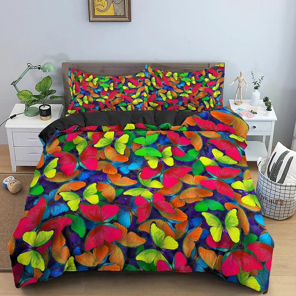Butterfly In The Flowers Comfortable Duvet Quilt Cover Pillowcase Bedding Set Children Bedroom Decoration Home Textile