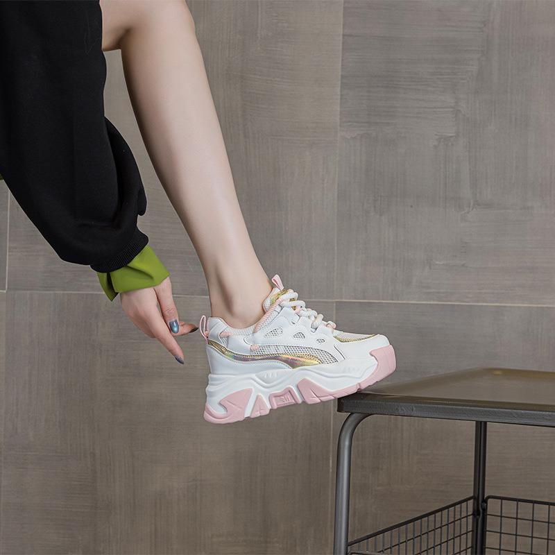 thick-soled heightening shoes women's summer new color matching casual sports shoes small mesh muffin women's shoes
