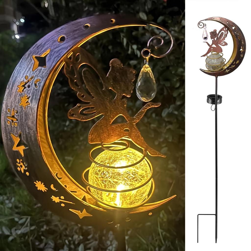 1pc Moon-Shaped Solar-Powered Metal Fairy Lantern - Waterproof LED Landscape Light Perfect for Patio and Yard Decor