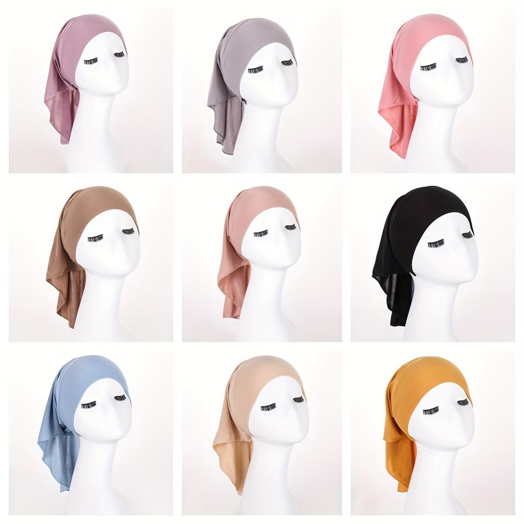 Solid Color Inner Hijab Hat Elastic Turban Causal Head Wraps Ramadan Muslim Fashion Headscarf Bandana For Women