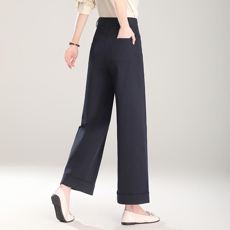 Beige Turn-Up Wide-Leg Cropped Pants - Women's 2025 Spring/Autumn Casual Loose Fit