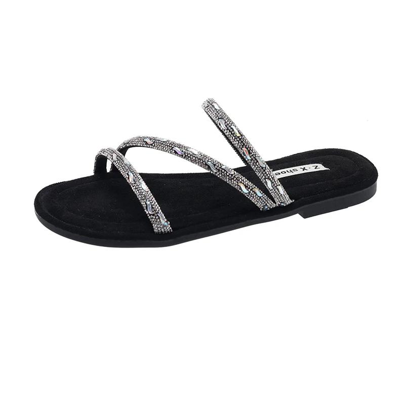 Shoes Female 2024 Hot Sale Basic Women's Slippers Fashion Crystal Casual Slippers Women New Peep Toe Flat Slippers Zapatos Mujer