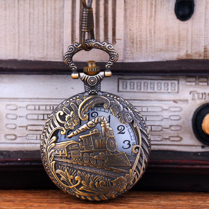 Retro Hot Sale Quartz Hollow Flip Watch Clock Pendant Vintage Train and Truck Chain Necklace Silver Gold Bronze Pocket Watches