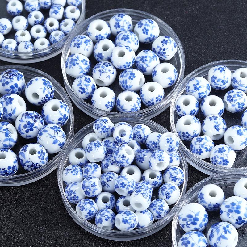 Mărgele mari din porțelan albastru și alb cu găuri mari pentru bijuterii DIY și accesorii handmade
