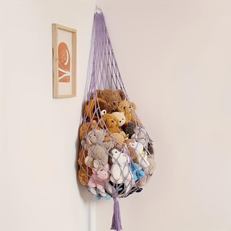 Large Capacity Plush Toy Hammock, Hanging Storage Net with Durable White Fabric for Stuffed Animal In Playroom Bedroom Decor