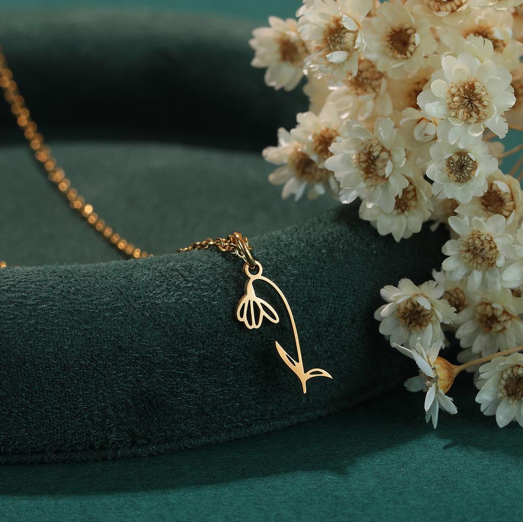 Kinitial Birth Flower Necklaces For Women Girls Stainless Steel 12 Month Flower Necklaces Birthday Jewelry Gift