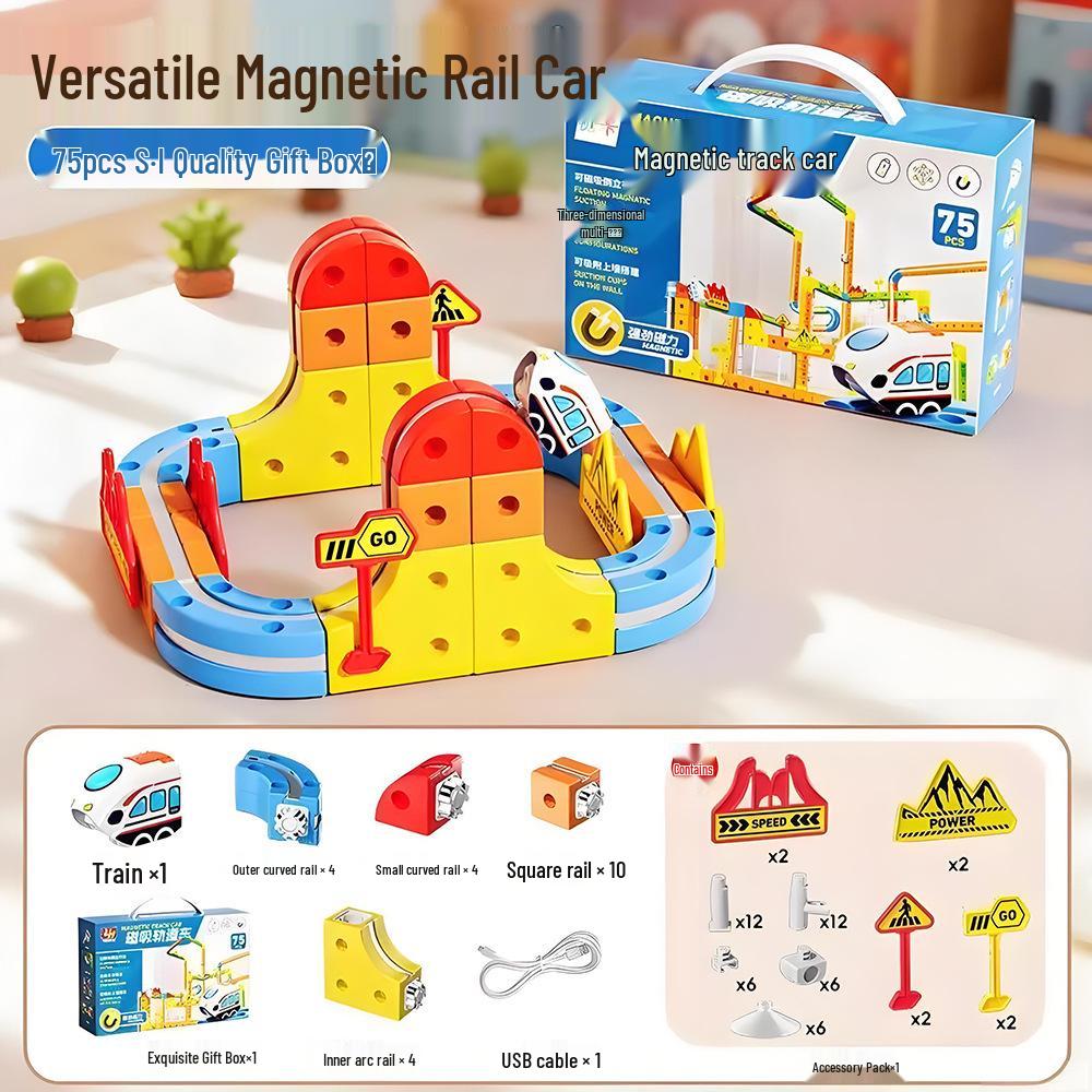 Kids Magnetic Track Car Building Set: Educational and Versatile Assembly Toy Floating Track with One Car