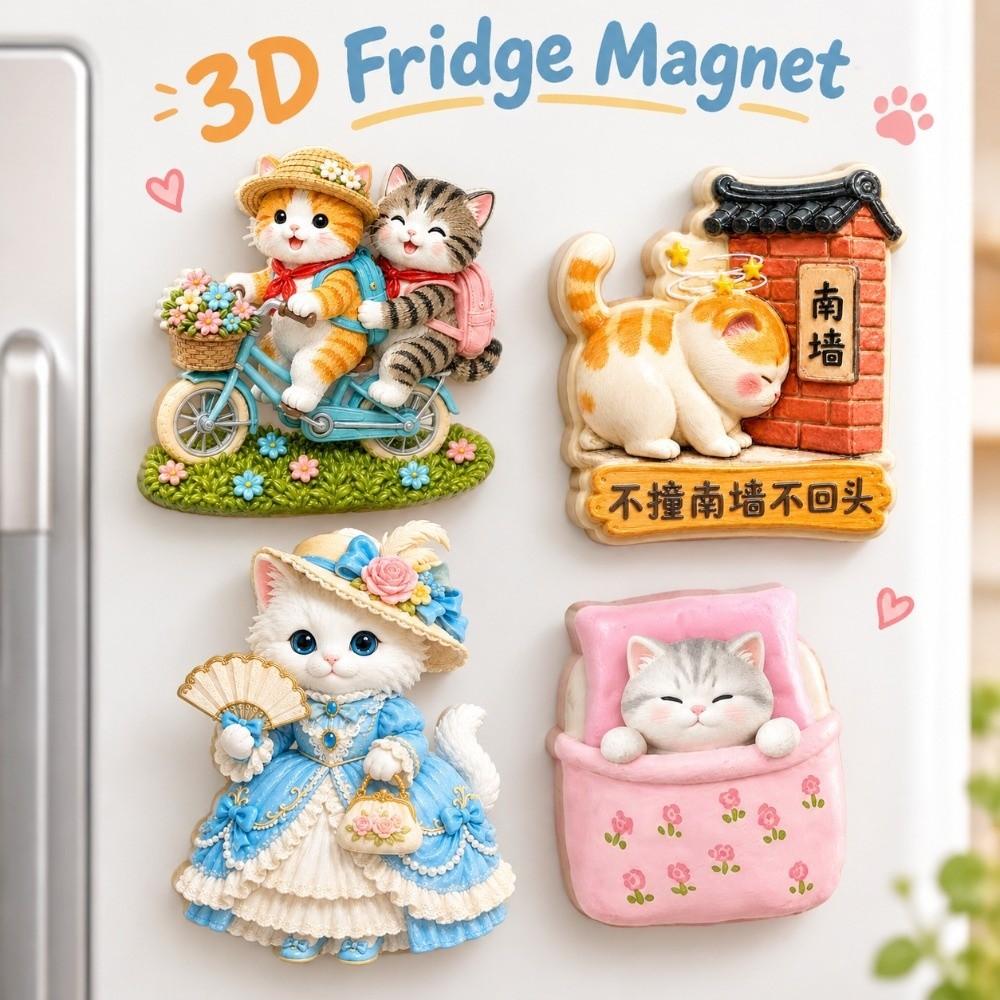 Cute Cat Theme Cat Fridge Magnet Simulation Decorative Fridge Magnet Refrigerator Decoration