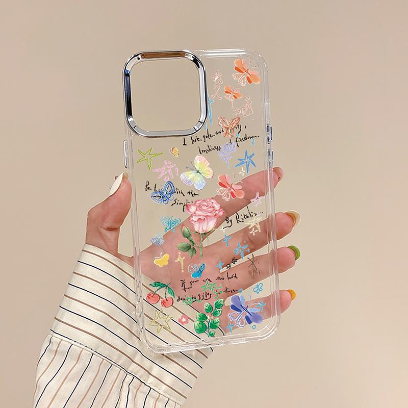 Galvanisierter Linsenrahmen-Case Für iPhone 16 15 14 Pro Max Plus 12 13 Pro 11 Galvanisiertes TPU Blumen Herz Klare Hülle
