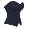 Available Women Back Drawstring Tie Corset Office Style Fashion Crop Top Stripe Padded Bra Bustier With Zip
