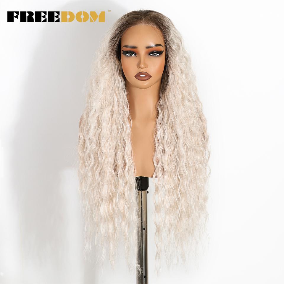 FREEDOM Synthetic Lace Front Wigs For Women 6x4 Pre Plucked Pre-cut Wear and Go Glueless Wig Long Curly Wavy Ginger Cosplay Wig