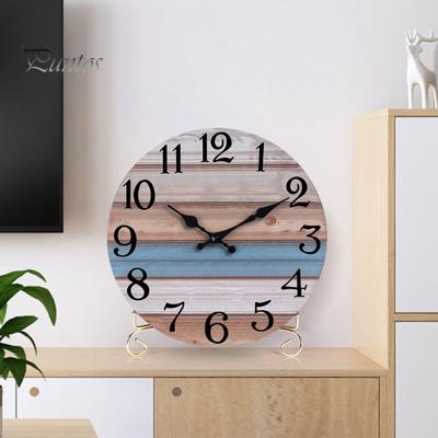 10-Inch Round Wood Wall Clock Vintage Rustic Non Ticking Silent Battery Operated Living Room Bedroom Indoor Digital Analog Clock Home Decoration